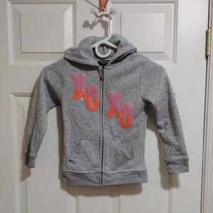 XOXO Girls Gray and Pink Zip-Up Hoodie Sweatshirt Size S 7/8